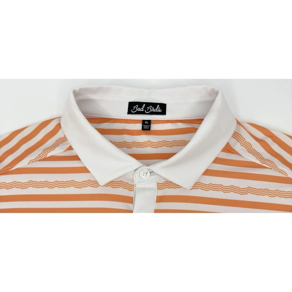 Bad Birdie Polo Shirt Men XL‎ Orange Stripe Golf Performance Stretch